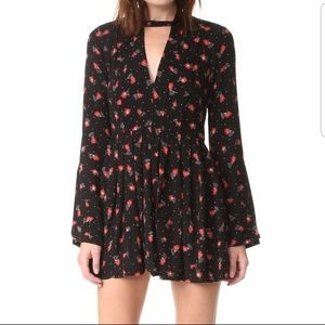 FREE PEOPLE NWT BLACK/RED FLOWER SUMMER MINI DRESS
